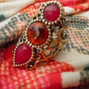 Barse three gemstone carnelian amber ring
